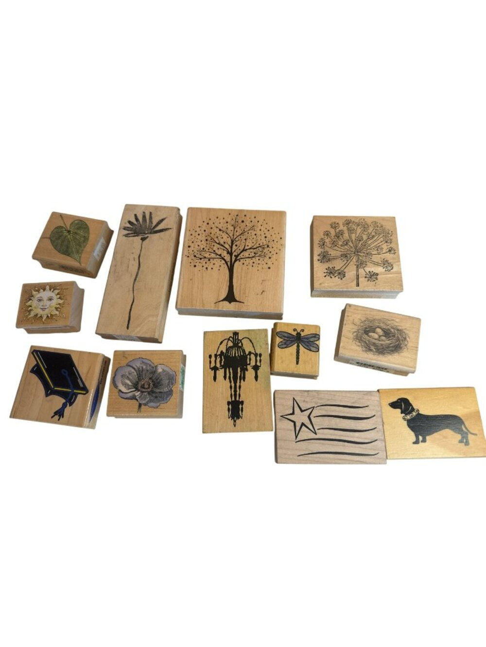 Assorted Wood Rubber Stamps Lot  Nature Floral Hero Arts All Night Media Etc